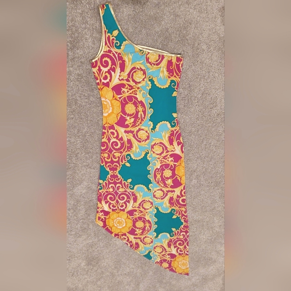 SYMPHONY Vibrant Patterned One Shoulder Bodycon Dress NWOT - Picture 7 of 12